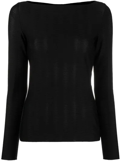 Emporio Armani Textured Long-sleeve Top In Black