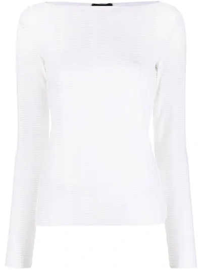 Emporio Armani Textured Long Sleeve Top In White