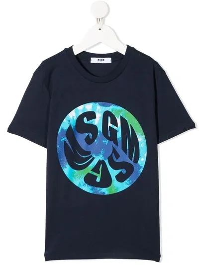 Msgm Kids' Logo-print Cotton T-shirt In Blue