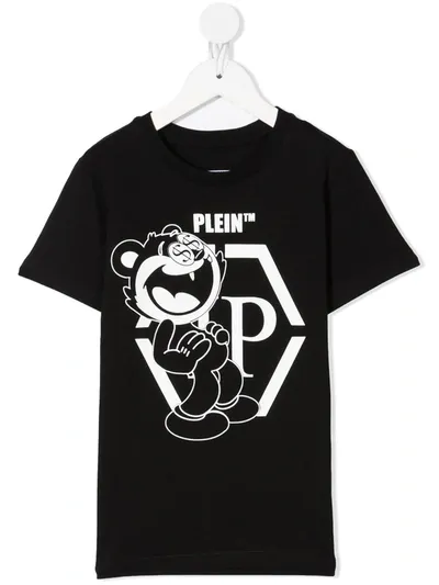 Philipp Plein Kids' Ss Hexagon Cotton T-shirt In Nero