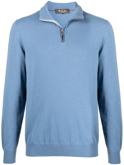 Loro Piana Fine-knit Short Zip Jumper In Blue