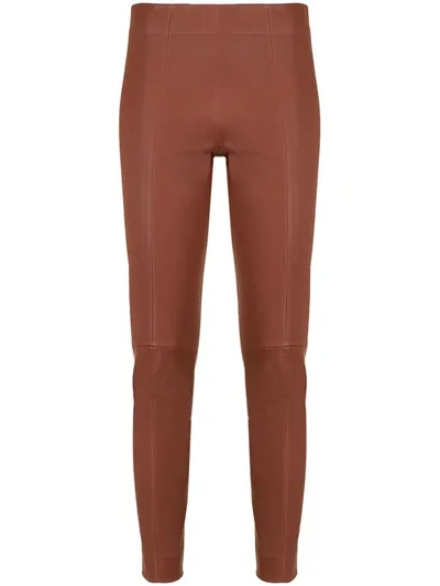 Bally Skinny Leather Trousers In Brown