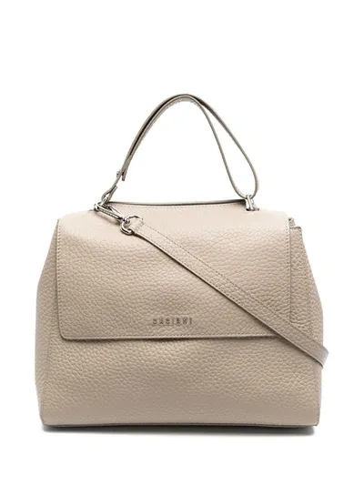 Orciani Logo-embellished Textured Tote In Neutrals