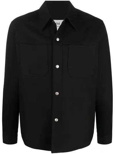 Ami Alexandre Mattiussi Press Stud Shirt Jacket In Black