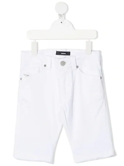 Diesel Kids' Frayed Denim Shorts In White