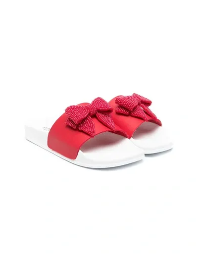 Monnalisa Teen Bow-embellished Slides In Red