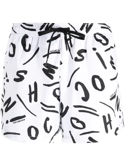 Moschino Logo Script Swimming Shorts In White