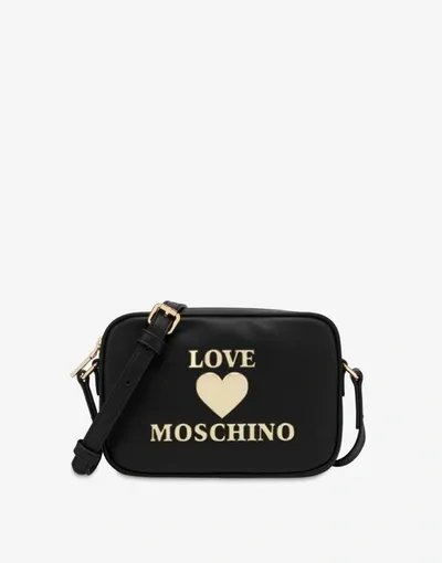 Love Moschino Shiny Padded Heart Camera Bag In Black