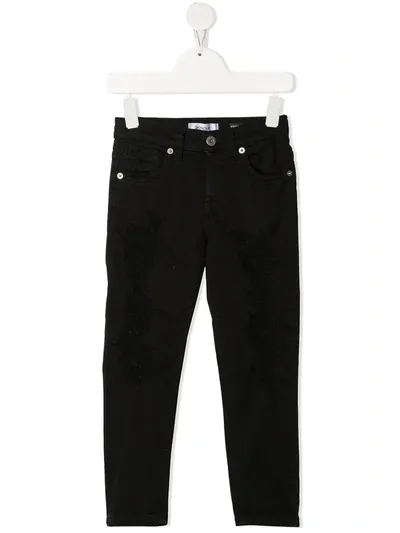 Dondup Kids' Distressed Slim-fit Jeans In Black