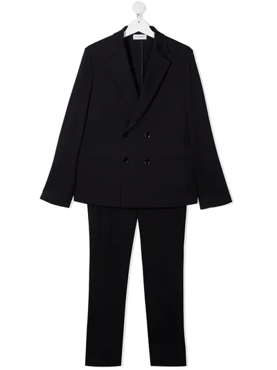 Paolo Pecora Teen Notched-lapels Double-breasted Two-piece Suit In Blue