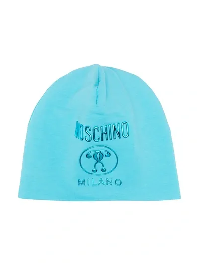 Moschino Kids' Logo-print Beanie In Blue