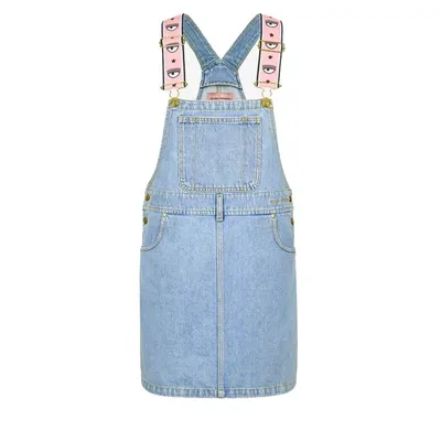 Chiara Ferragni Denim Dungarees With Logoed Bands In Medium Wash