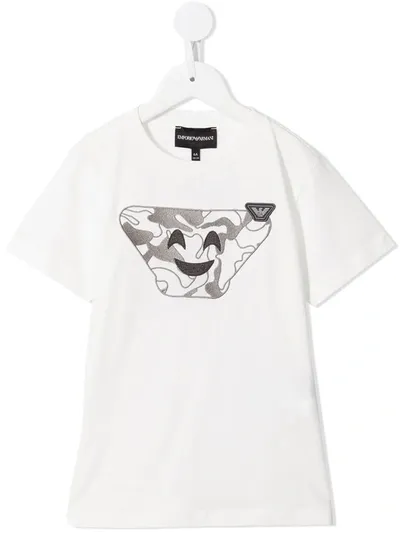 Emporio Armani Kids' Smiling Patch Logo T-shirt In White