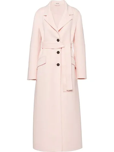 Miu Miu Single-breasted Tie-waist Coat In Pink