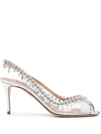 Aquazzura Embellished-trim Open-toe Pumps In Silver