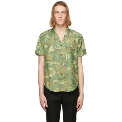 Saint Laurent Camouflage Print Short-sleeve Shirt In Green