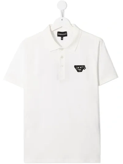 Emporio Armani Teen Smiling Patch Polo Shirt In White