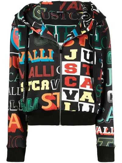 Just Cavalli Logo Drawstring Hoodie In Black