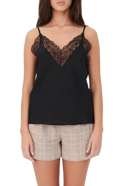 Maje Leatoni Silk Satin And Lace Camisole Top In Black