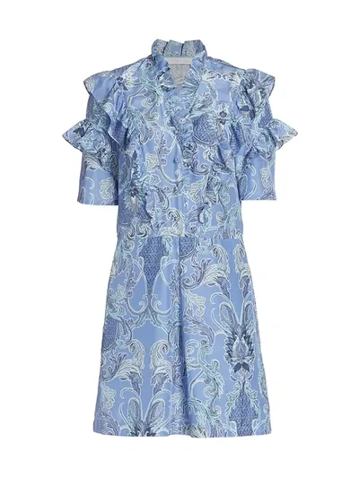 See By Chloé Ruffled Printed Silk Mini Dress In Multicolor Blue 2