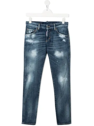 Dsquared2 Teen Ripped Skinny Jeans In Blue