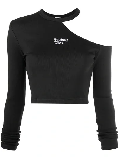 Reebok Cut-out Shoulder Logo Top In Black