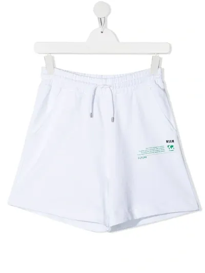 Msgm Teen Organic Cotton Drawstring Shorts In White