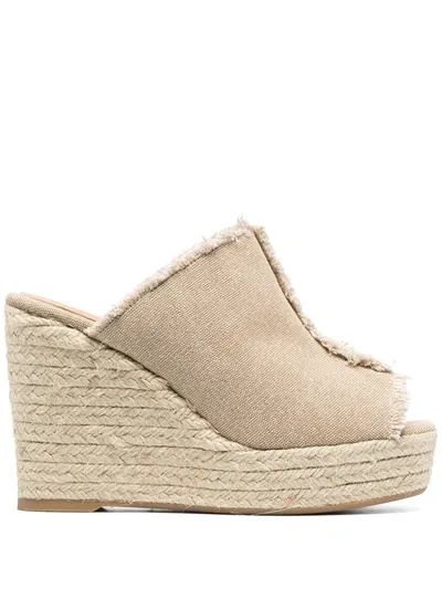 Castaã±er Fatima Frayed Slide Wedge Espadrilles In Neutrals