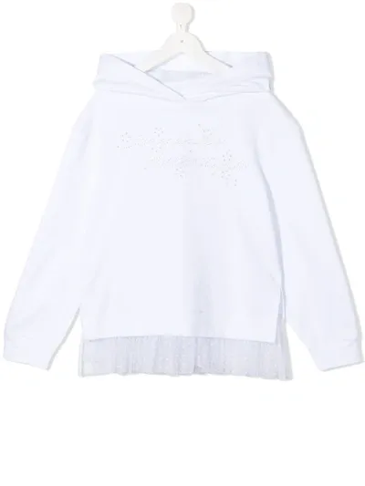 Ermanno Scervino Junior Kids' Layered-tulle Cotton Hoodie In White