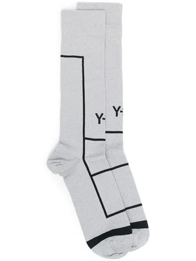 Y-3 Logo-print Two-tone Socks In Grey