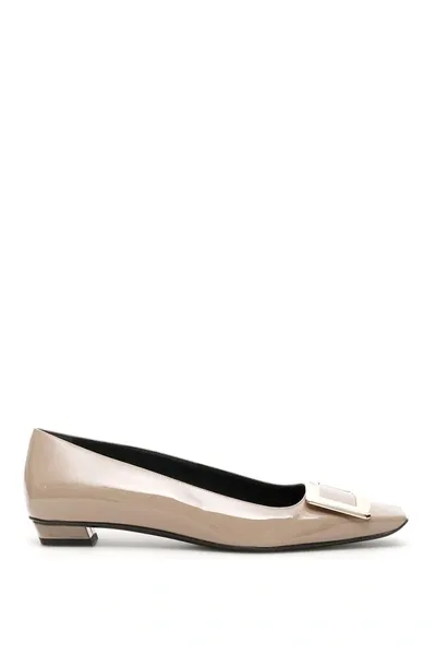 Roger Vivier Belle Vivier Patent-leather Ballet Flats In Beige