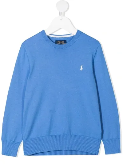 Ralph Lauren Kids' Embroidered Logo Crew Neck Jumper In Blue