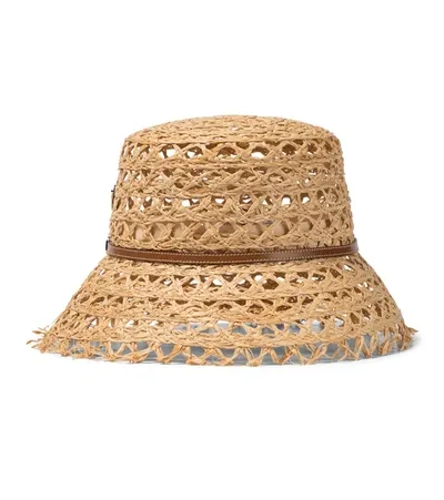 Prada Raffia Bucket Hat In Brown