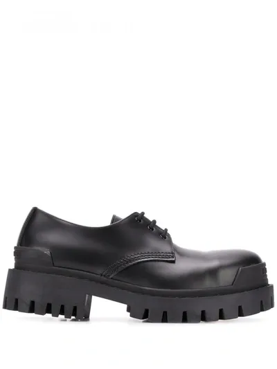 Balenciaga Strike Tread-sole Leather Derby Shoes In Black