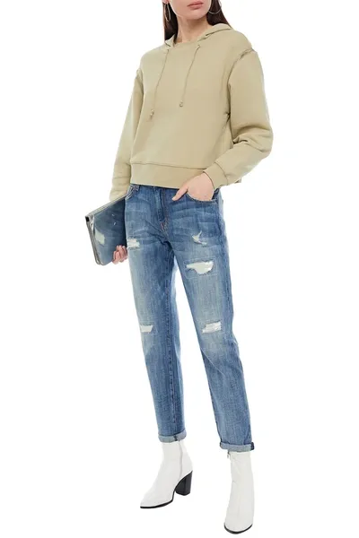 Current Elliott Cropped Distressed Boyfriend Jeans In Mid Denim