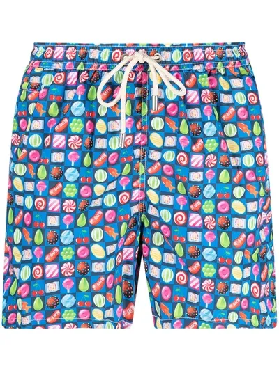 Mc2 Saint Barth Teen Candy Print Swim Shorts In Blue