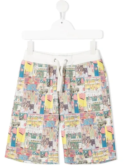 Lanvin Enfant Kids' Graphic Print Track Shorts In White