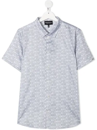 Emporio Armani Teen All-over Print Short-sleeve Shirt In White