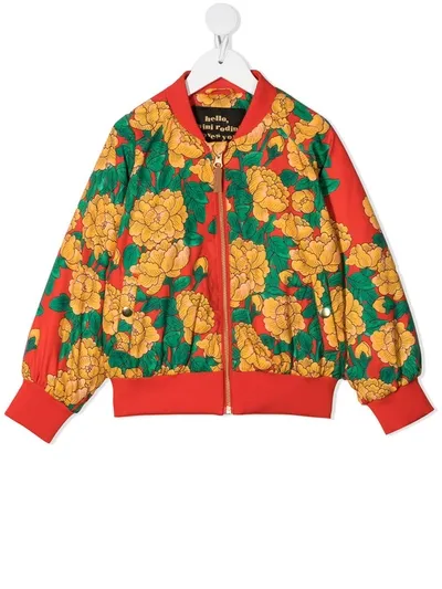 Mini Rodini Floral-print Bomber Jacket In Red