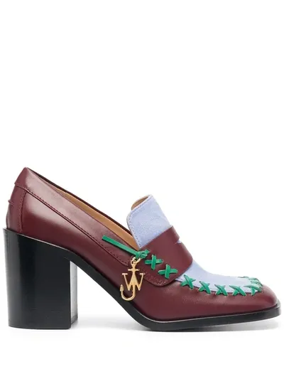 Jw Anderson Contrast-stitch Block-heel Loafers In Red