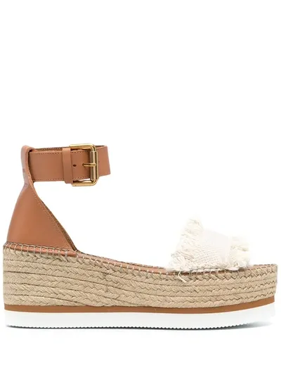 See By Chloé Frayed Espadrille Sandals In Brown