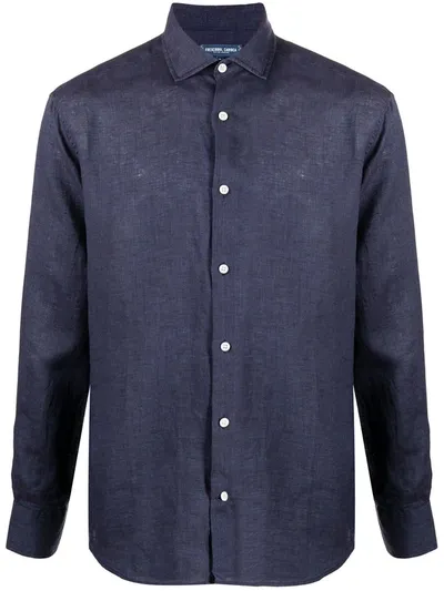 Frescobol Carioca Cutaway-collar Linen Shirt In Blue