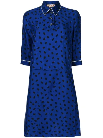 Marni Polka-dot Print Shirt Dress In Blue