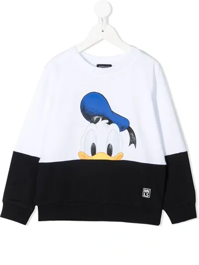 Monnalisa Kids' Two-tone Donald Duck Sweatshirt In White