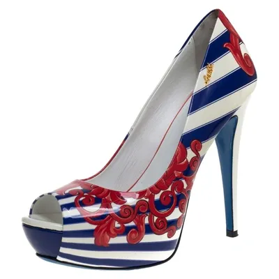 Pre-owned Loriblu Multicolor Print Patent Leather Peep Toe Platform Pumps Size 40