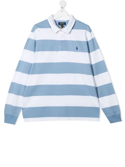 Ralph Lauren Teen Stripe-print Long-sleeved Polo Shirt In Blue