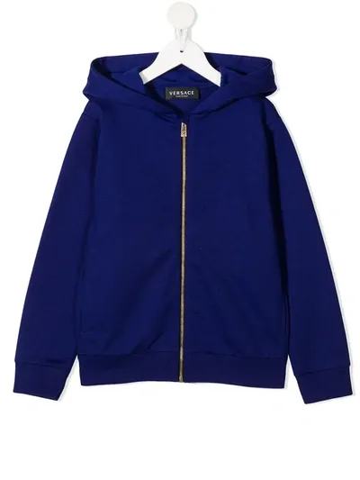 Young Versace Kids' Logo-print Zipped Hoodie In Blue