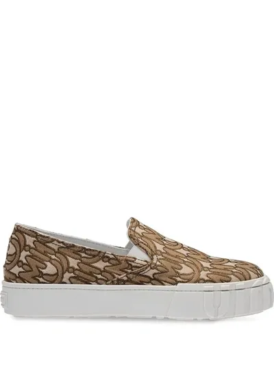 Miu Miu Jacquard Logo Slip-on Sneakers In Brown