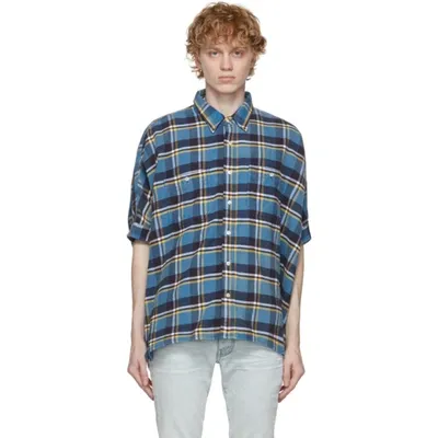 R13 Blue Plaid Oversized Boxy Short Sleeve Shirt In Multi-colour