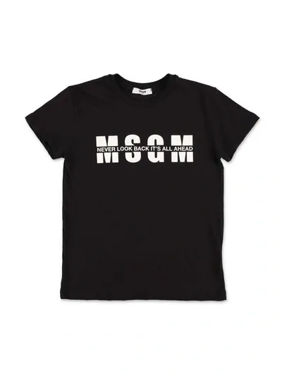 Msgm Kids' Logo Print T-shirt In Black